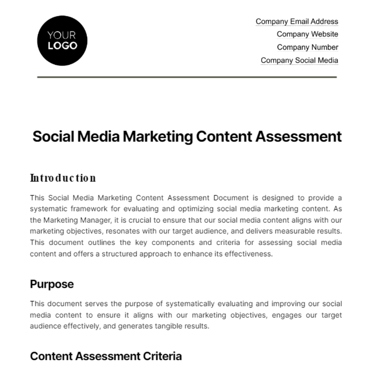 Social Media Marketing Content Assessment Template