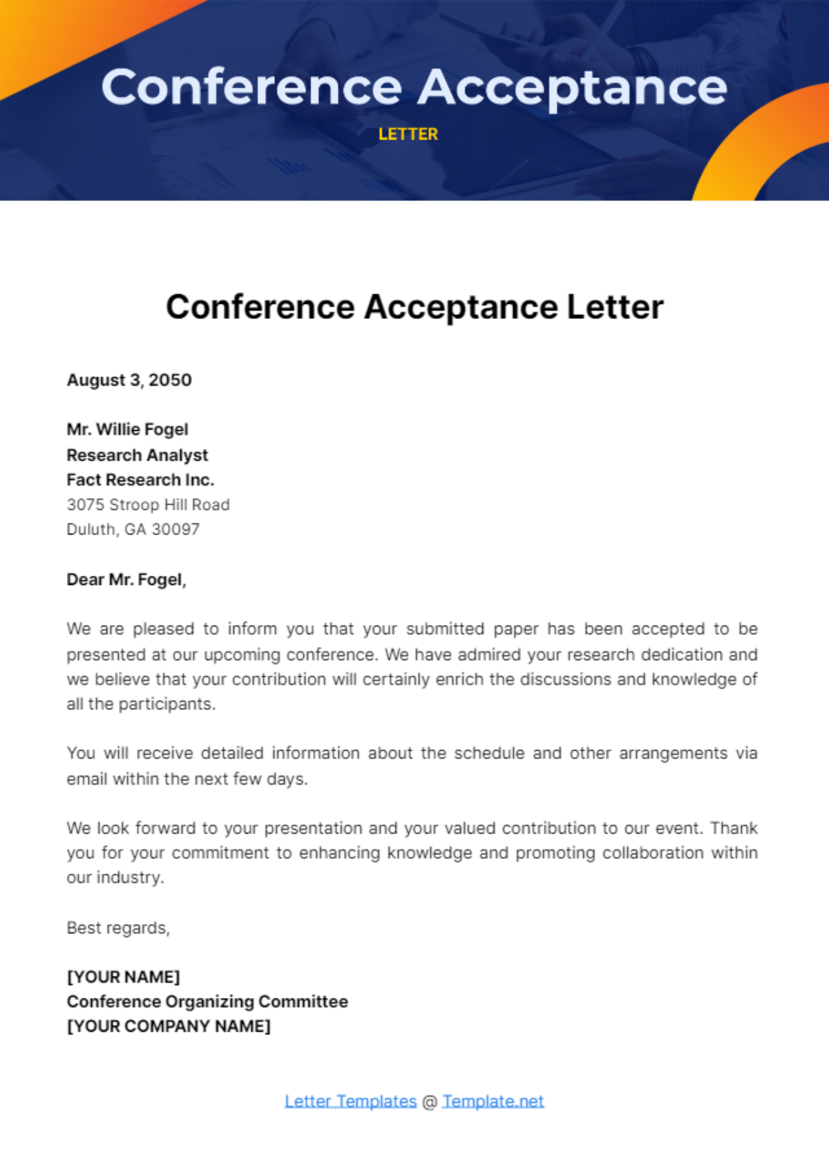 Conference Acceptance Letter Template