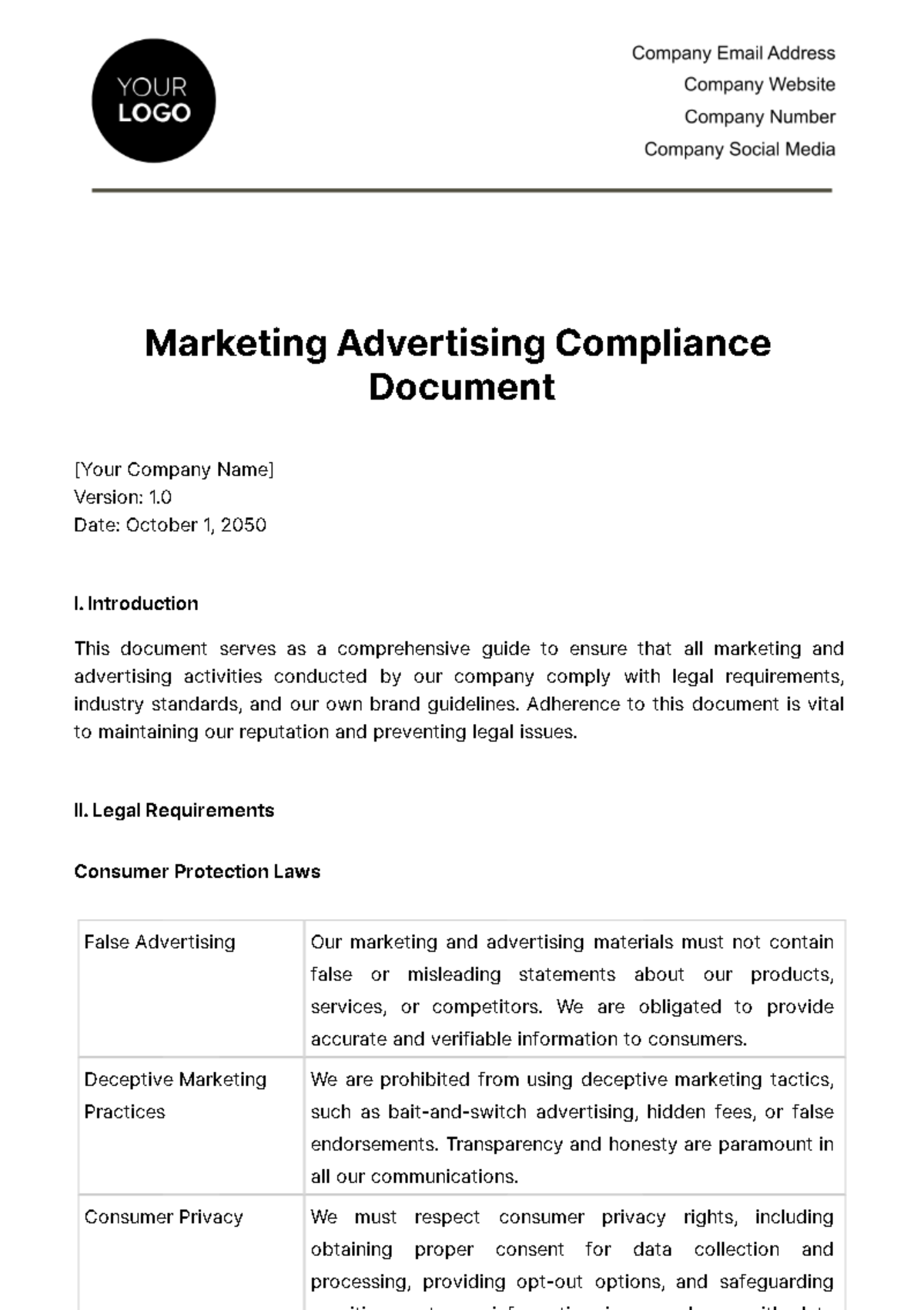 Free Marketing Advertising Compliance Document Template