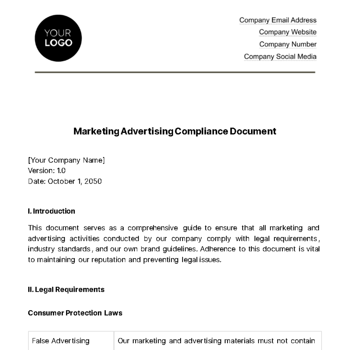 Marketing Advertising Compliance Document Template - Edit Online & Download