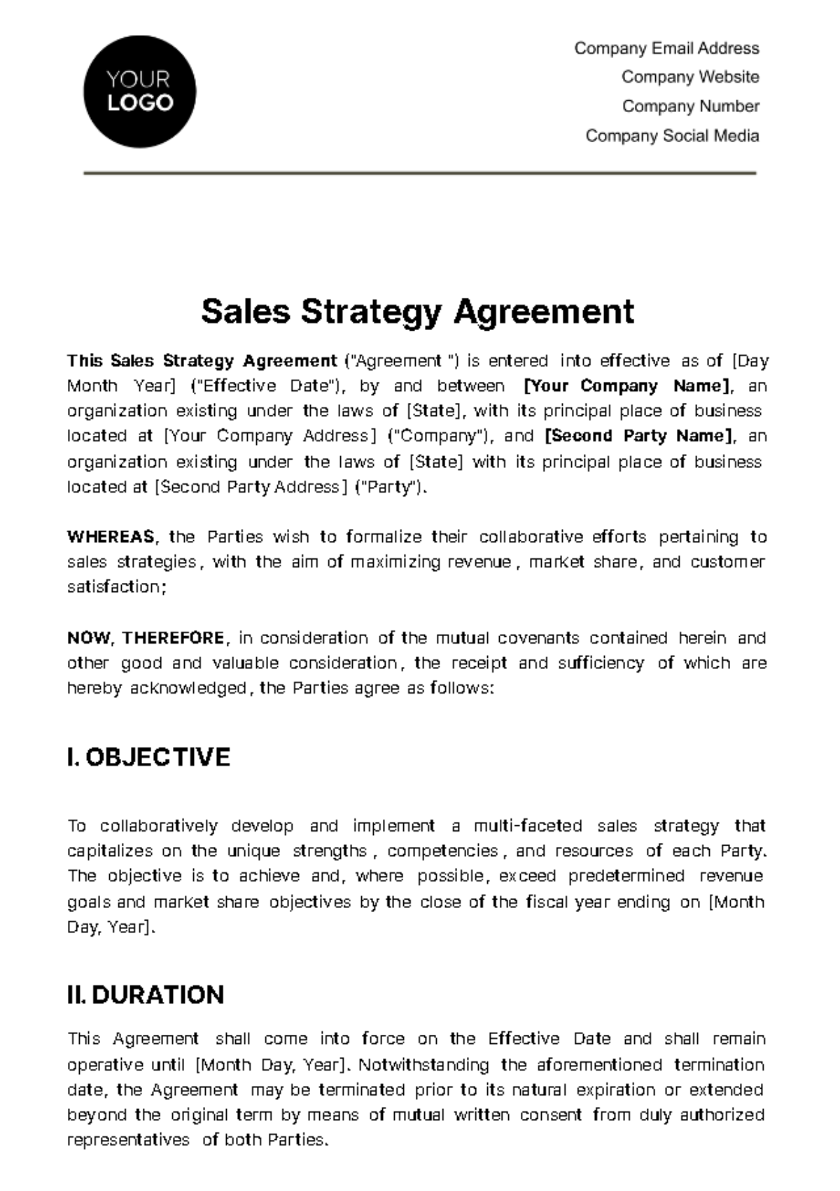 Free Sales Strategy Agreement Template