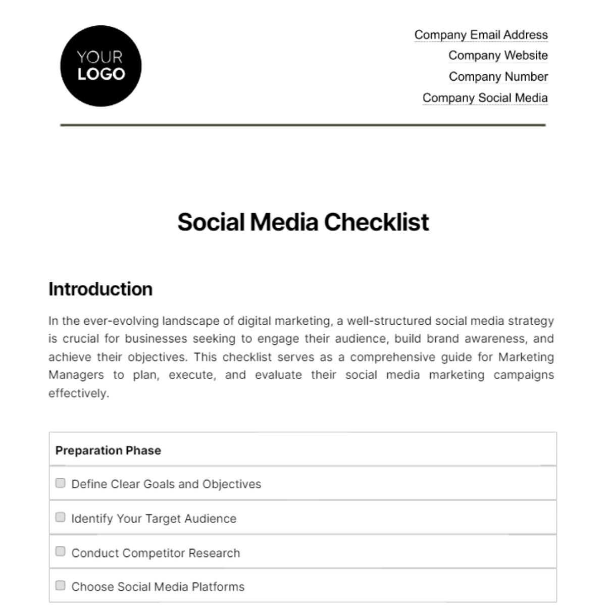 Social Media Marketing Checklist Template