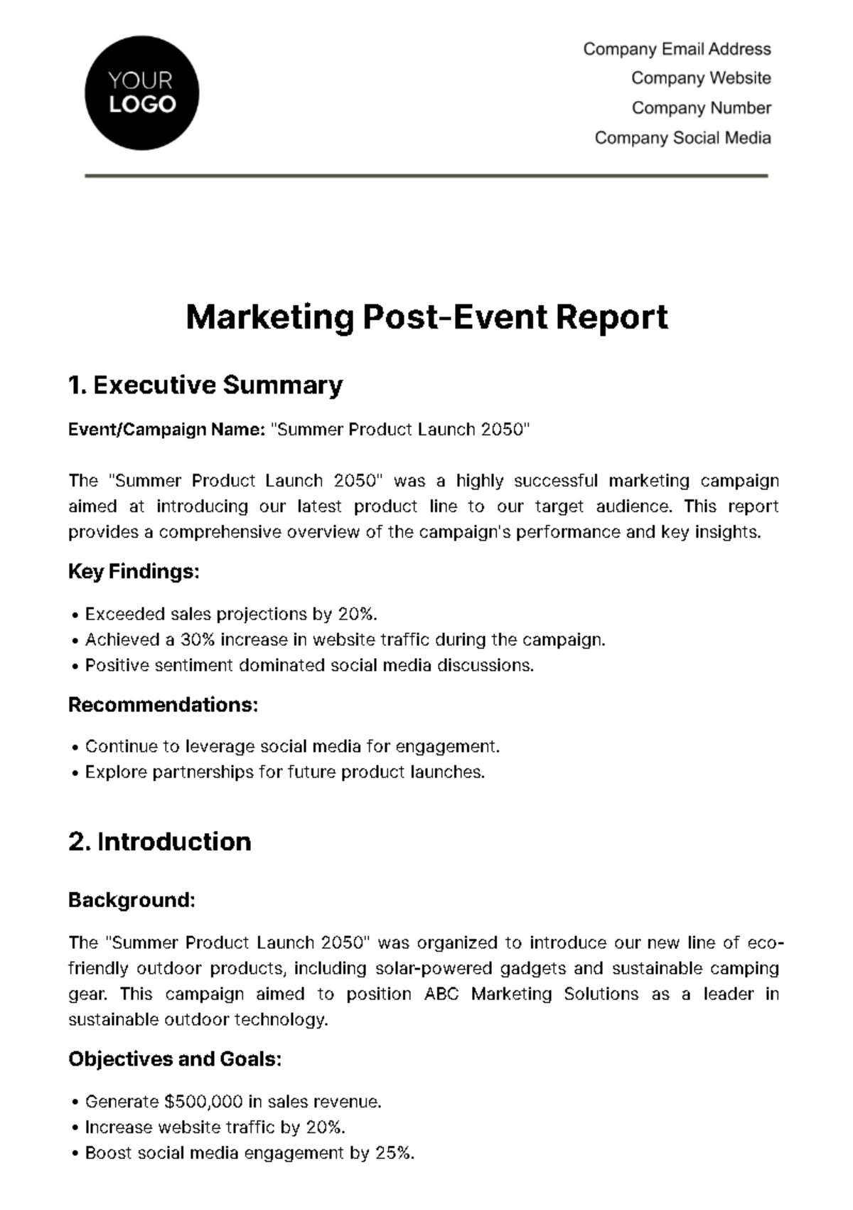 Marketing Post-Event Report Template