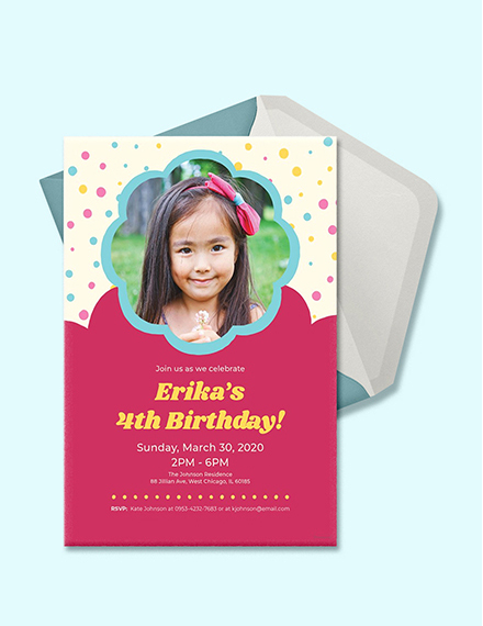 card make 5x7 photoshop Template: Invitation kids FREE Download Simple Birthday