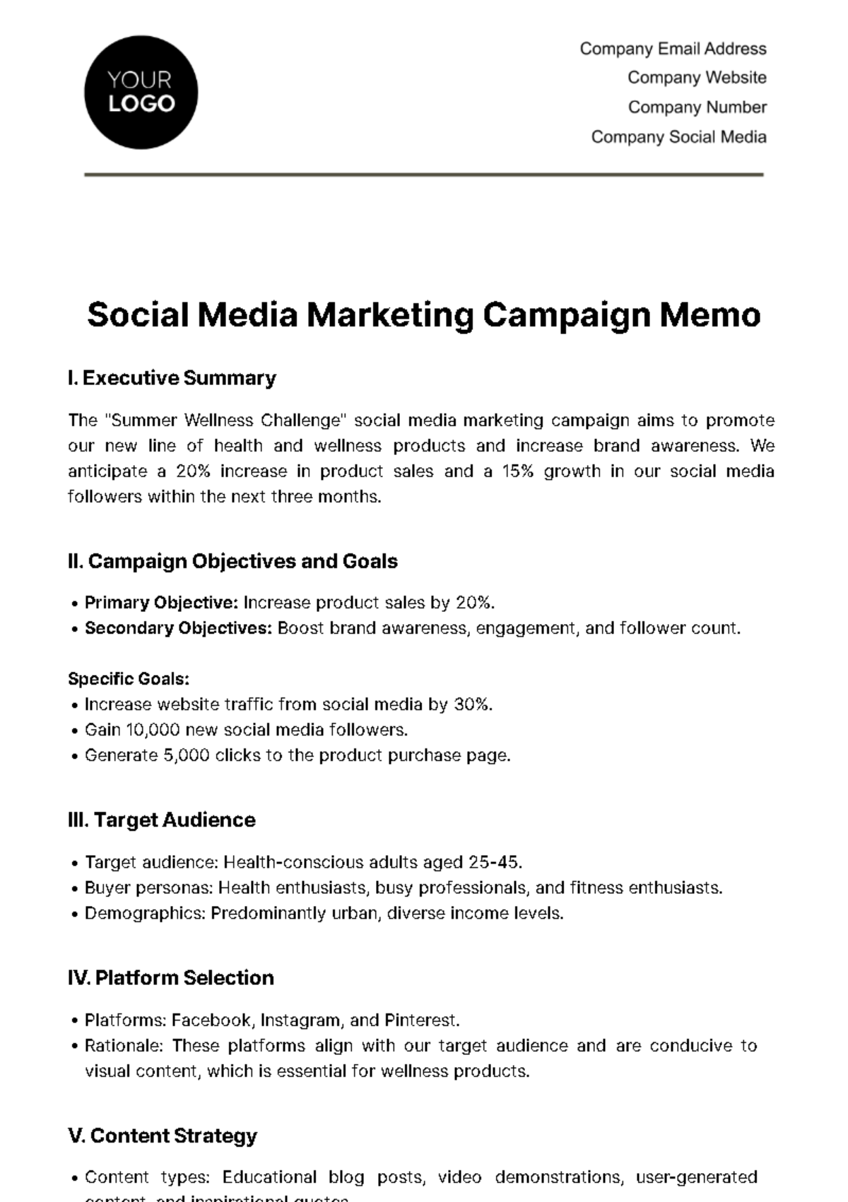 Social Media Marketing Campaign Memo Template