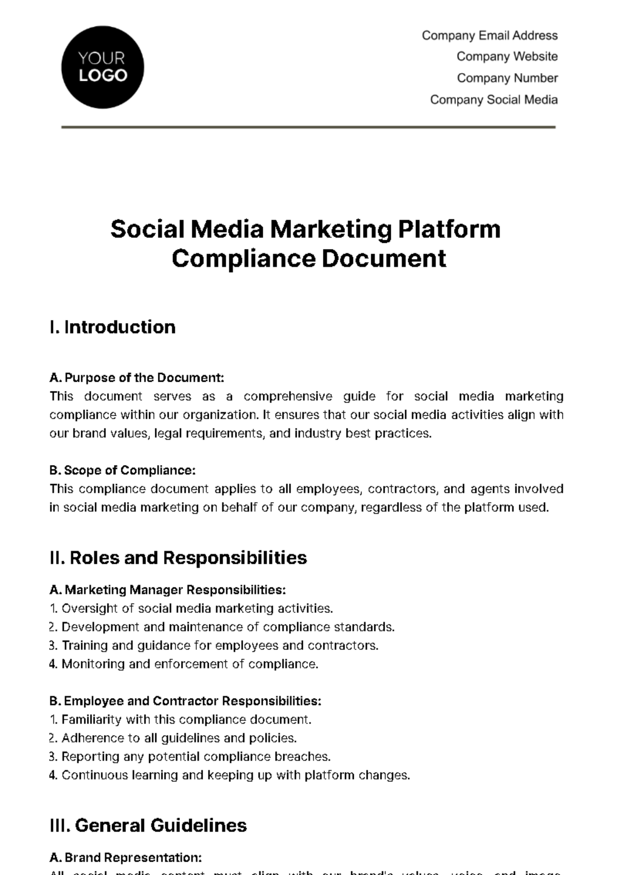 Social Media Marketing Platform Compliance Document Template