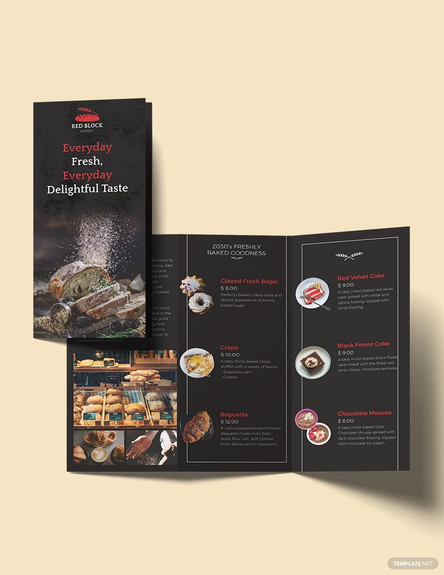 Bakery Menu Tri Fold Brochure Template Illustrator InDesign Word 