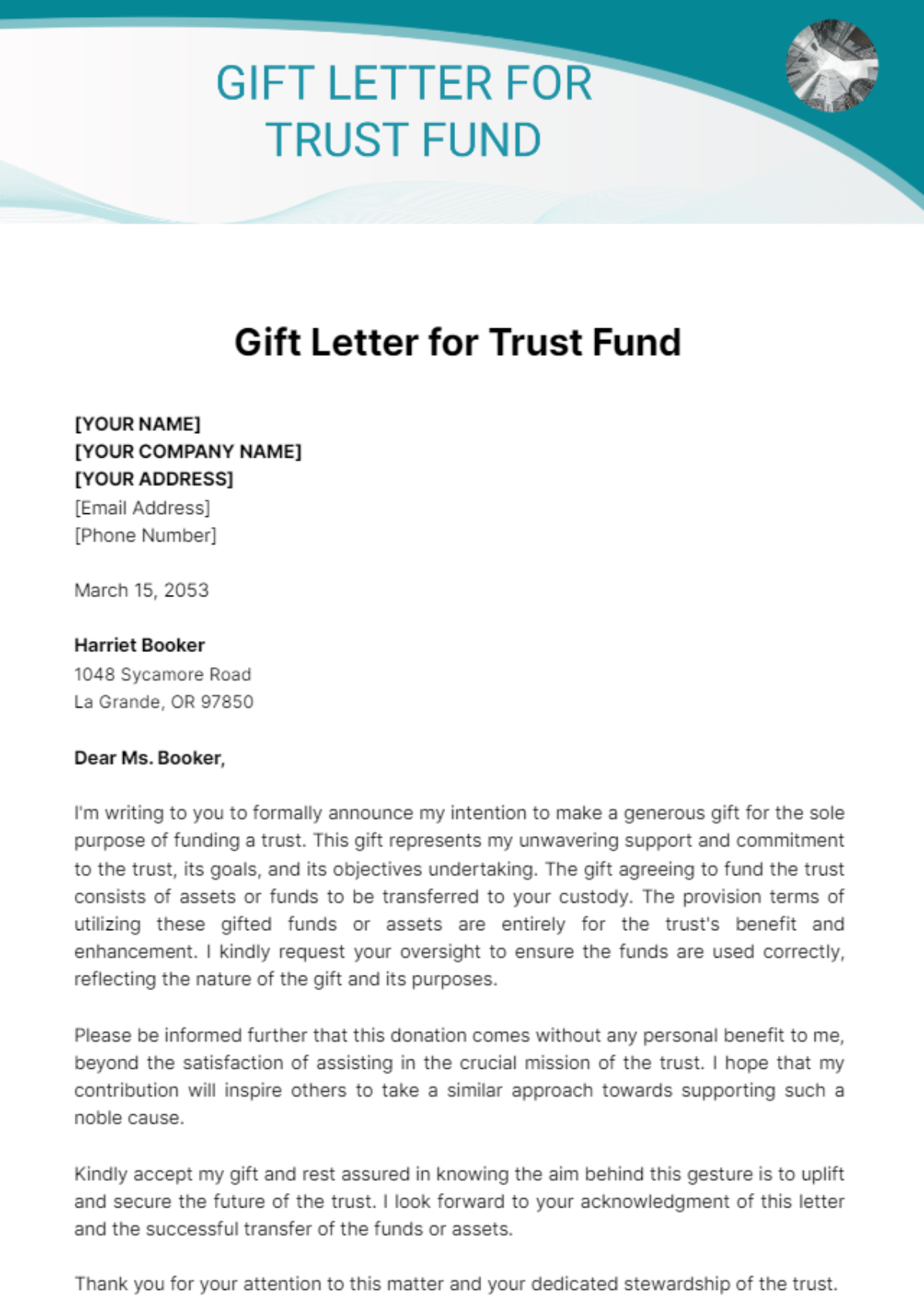 Gift Letter for Trust Fund Template