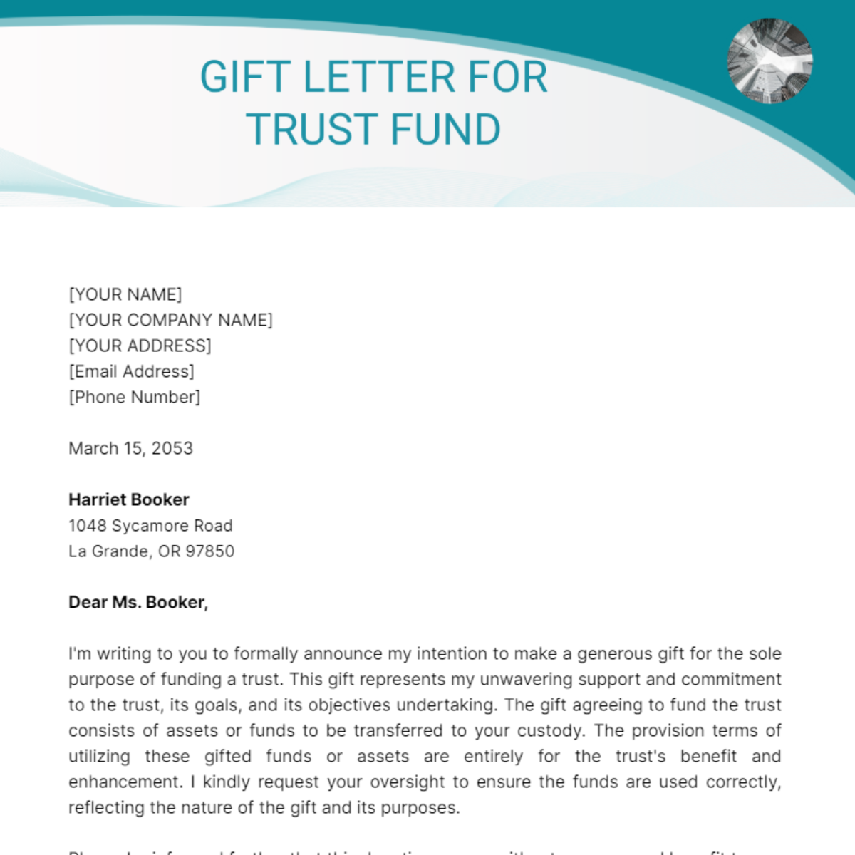 Gift Letter for Trust Fund Template - Edit Online & Download