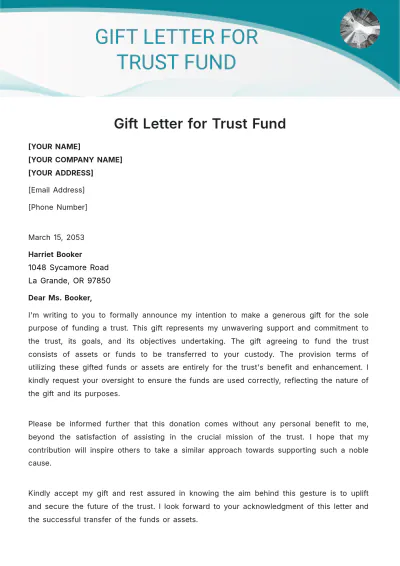 Free Gift Letter for Trust Fund Template to Edit Online