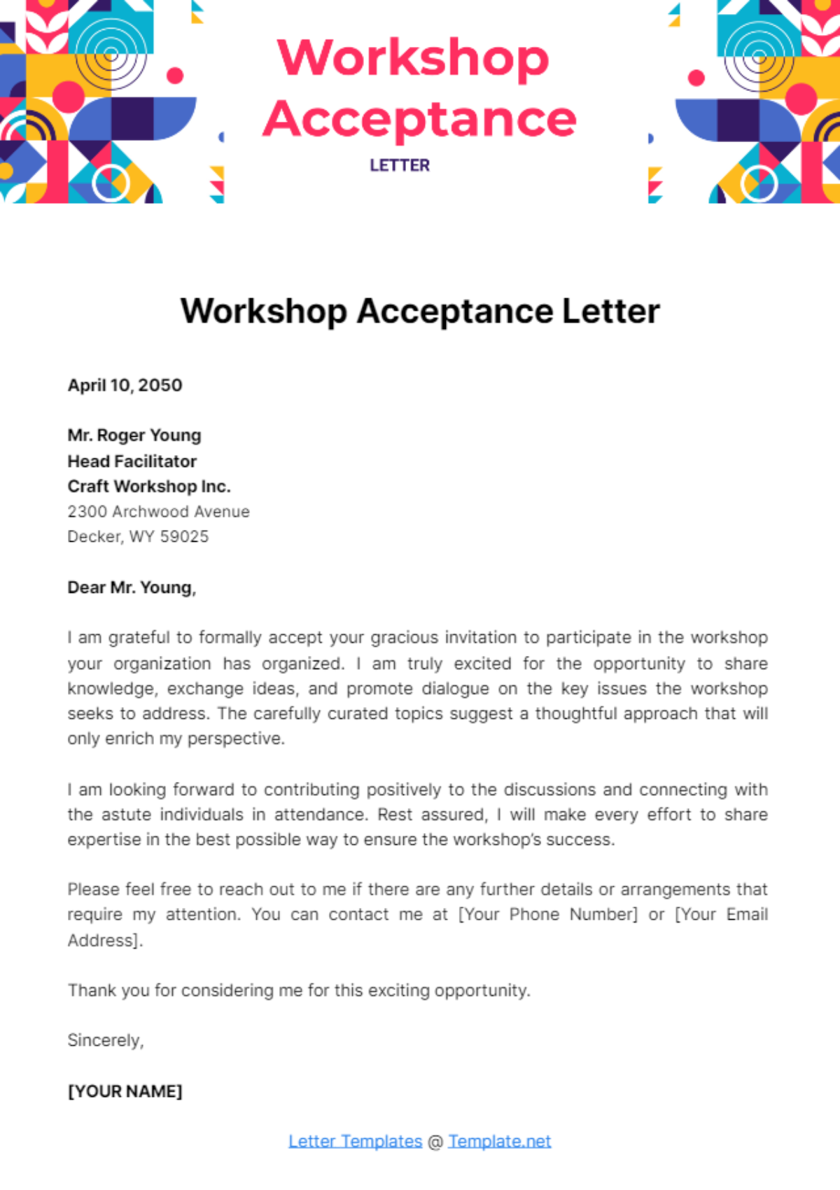 Workshop Acceptance Letter Template