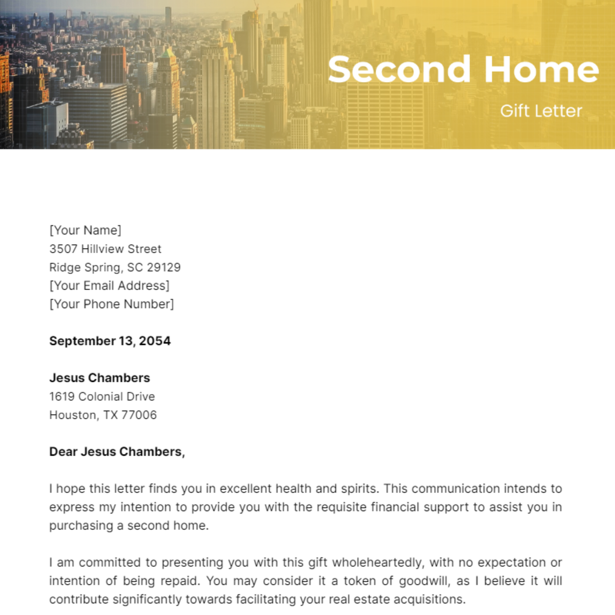 Gift Letter for Second Home Template - Edit Online & Download