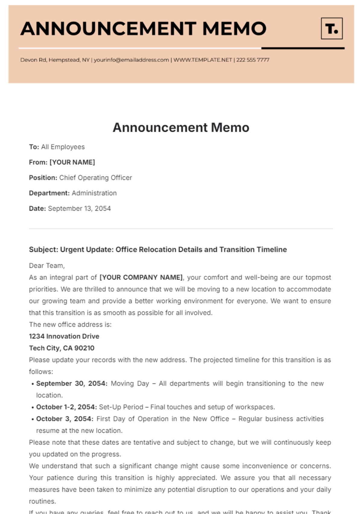 Announcement Memo Template