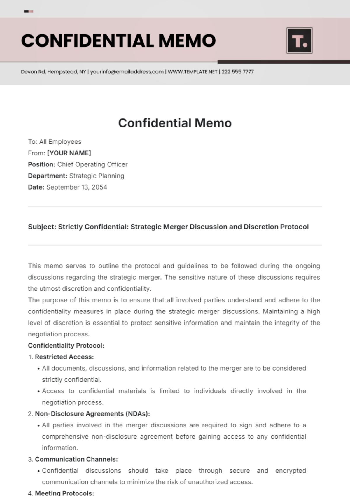 Confidential Memo Template