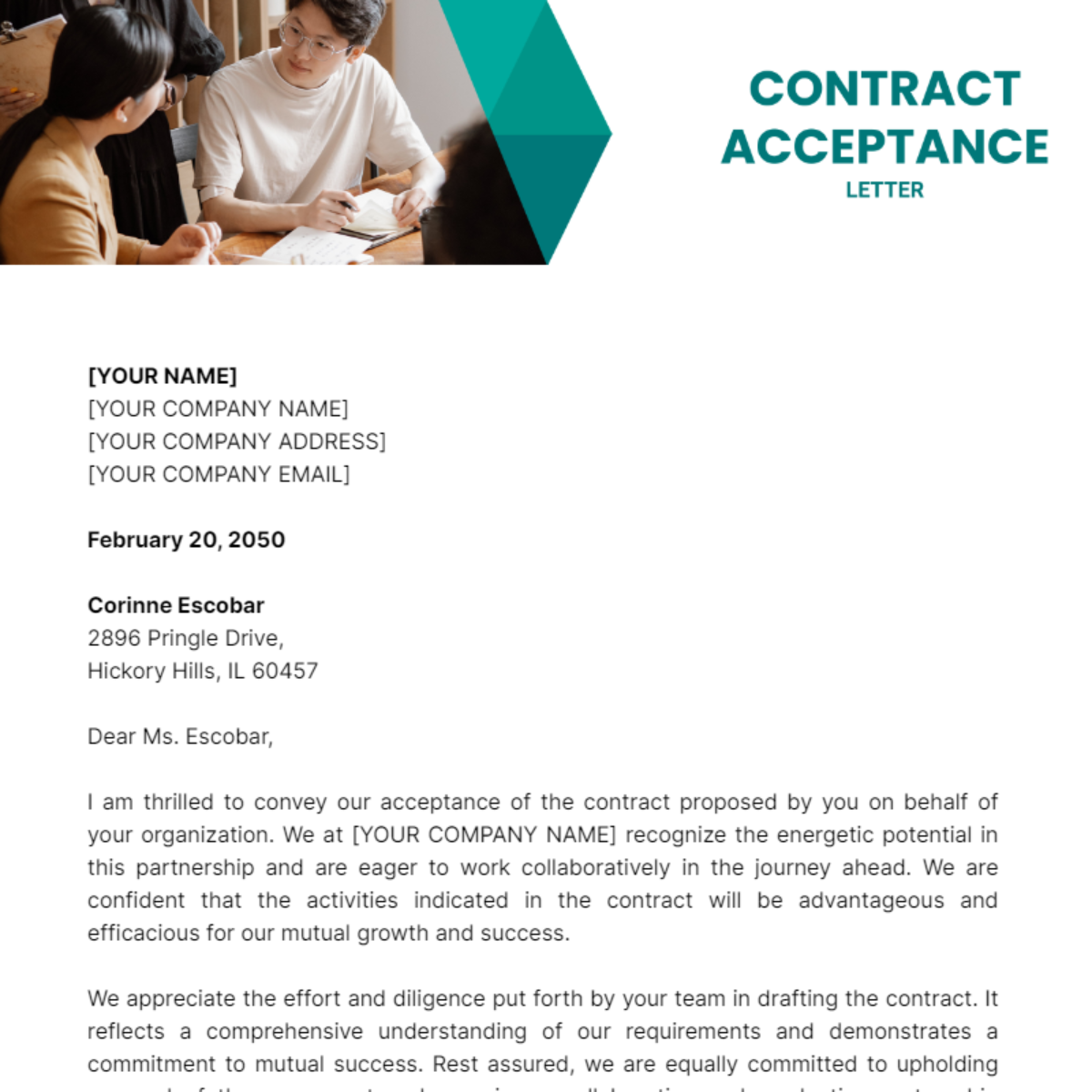 Contract Acceptance Letter Template - Edit Online & Download