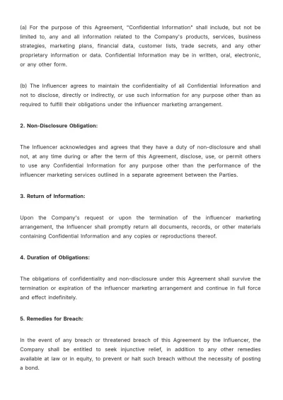 Free Social Media Marketing Influencer NDA Template to Edit Online