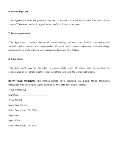 Free Social Media Marketing Influencer NDA Template to Edit Online