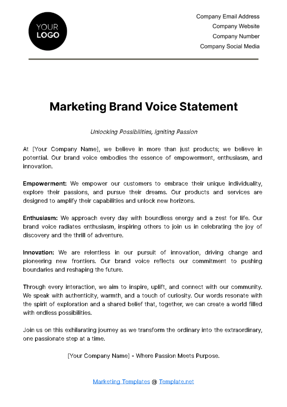 Marketing Brand Voice Statement Template