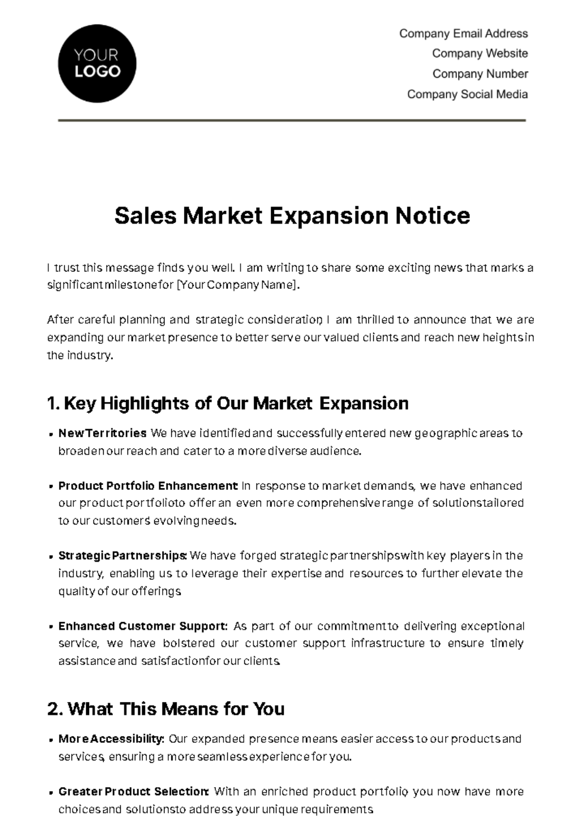 Sales Market Expansion Notice Template