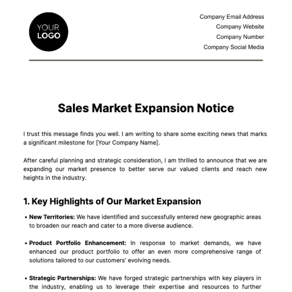 Sales Market Expansion Notice Template - Edit Online & Download