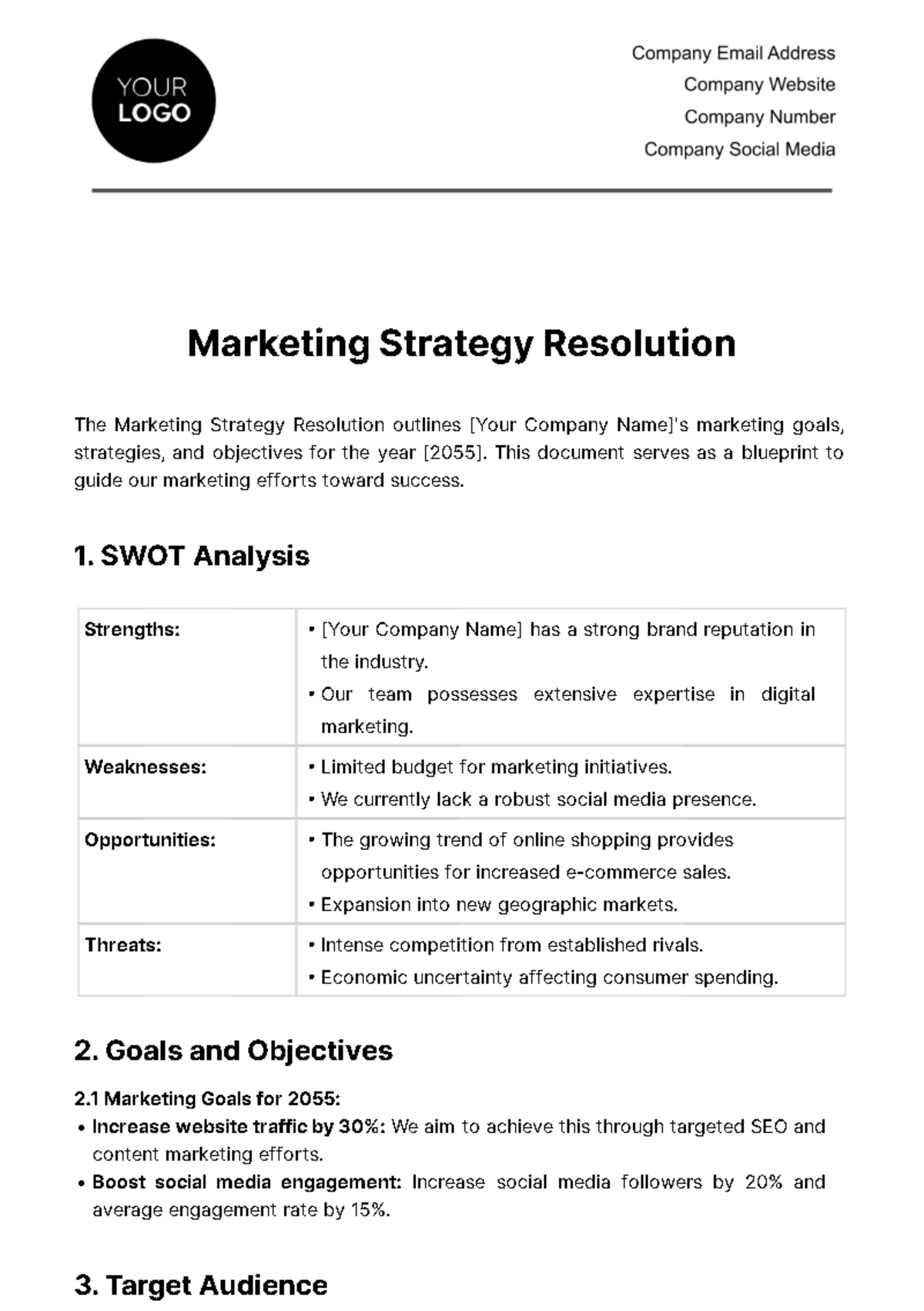 Free Marketing Strategy Resolution Template