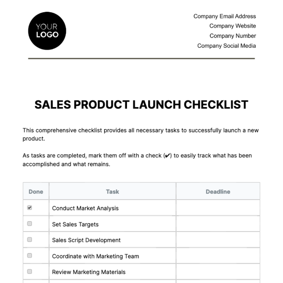 Sales Product Launch Checklist Template - Edit Online & Download ...