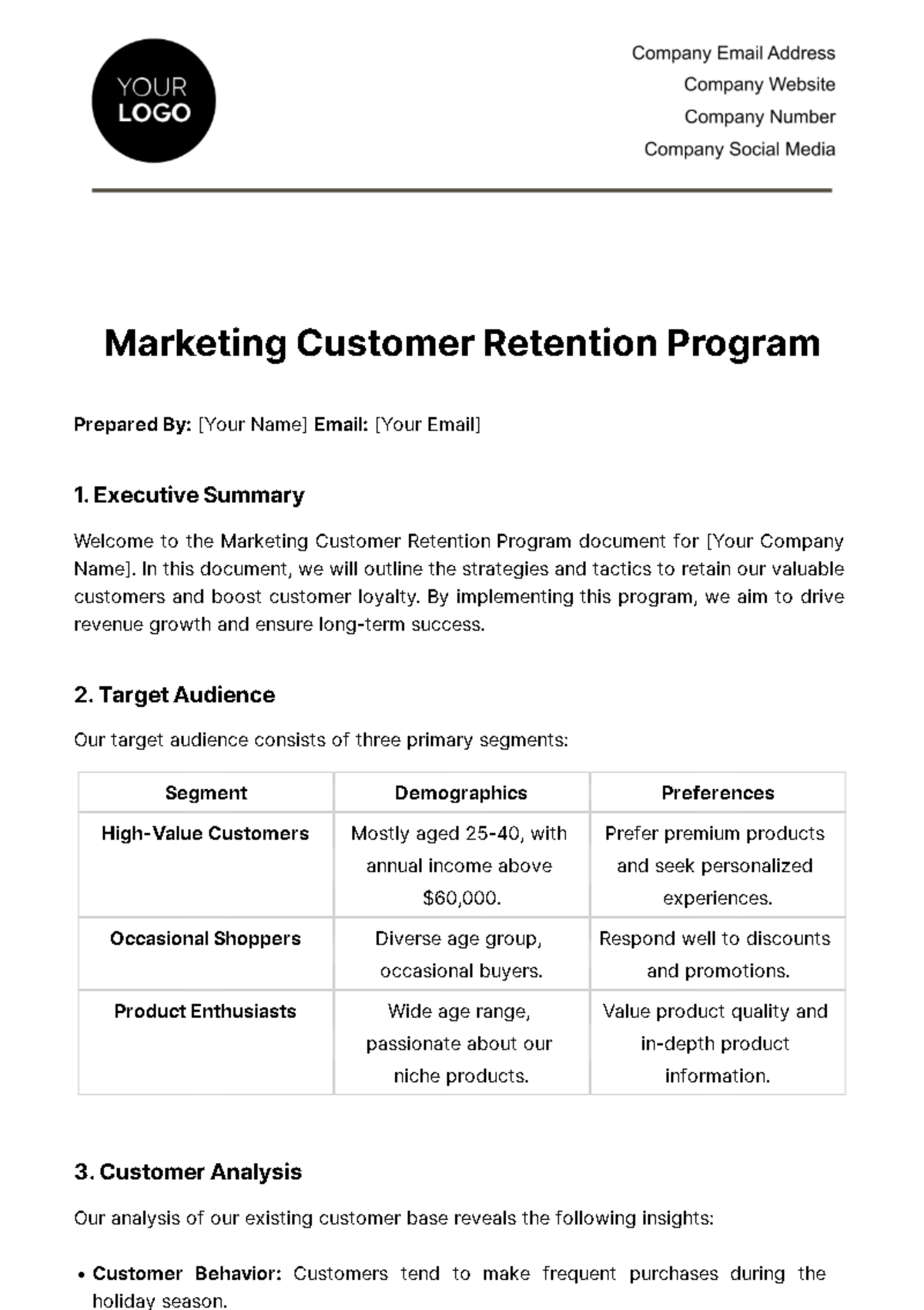 Marketing Customer Retention Program Template