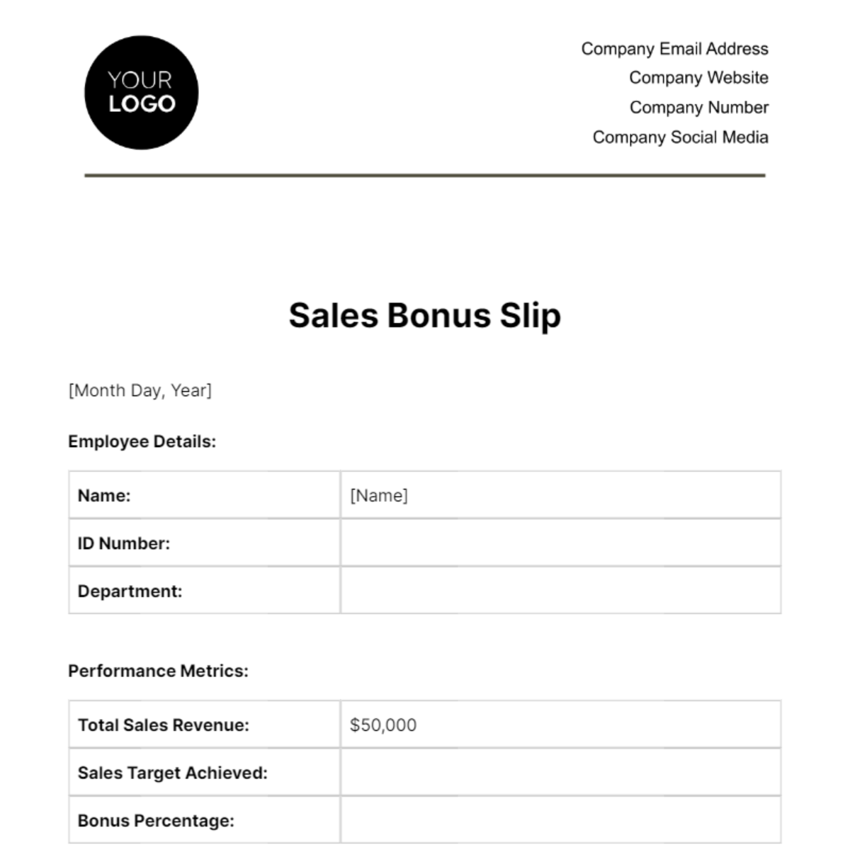 Sales Bonus Slip Template - Edit Online & Download