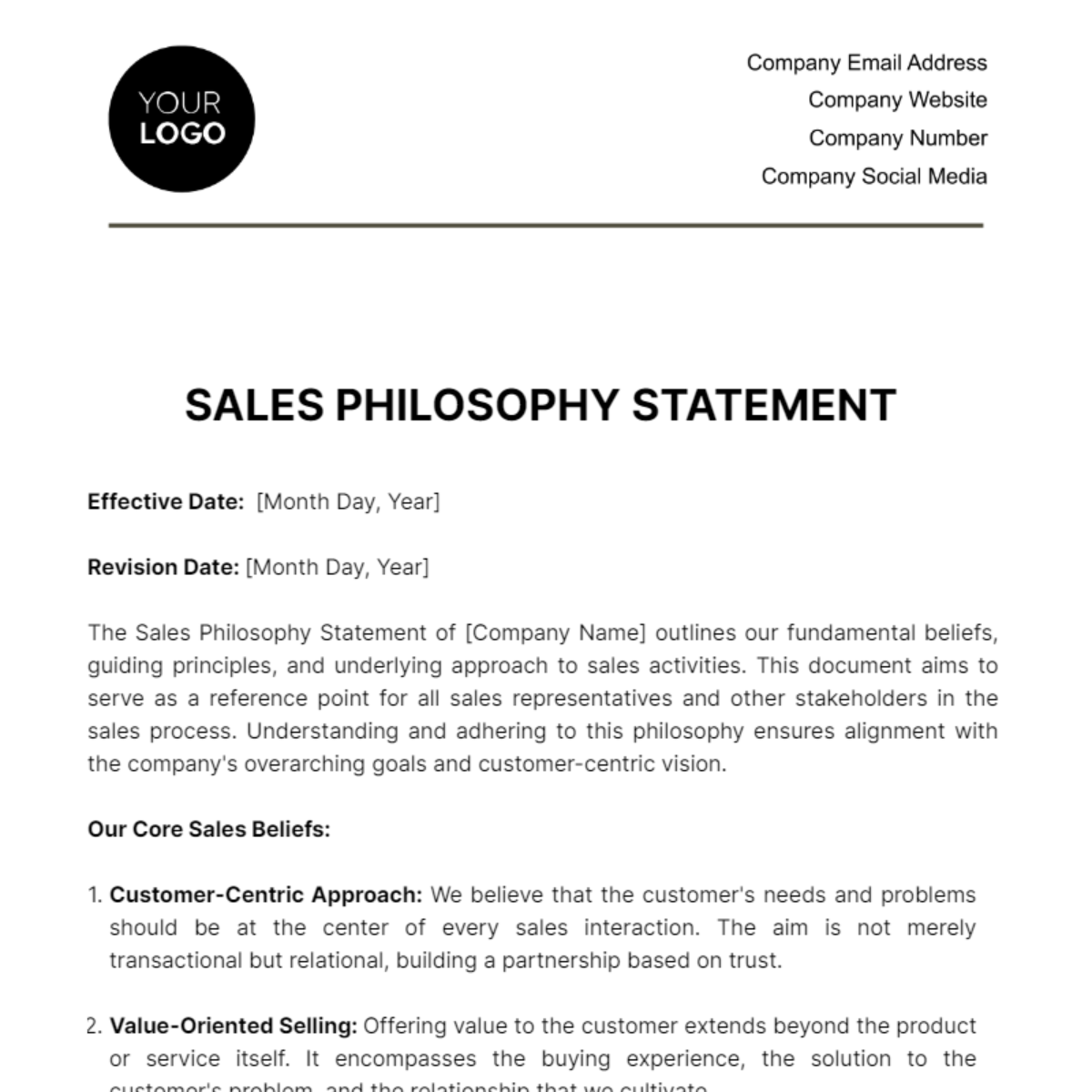 Sales Philosophy Statement Template - Edit Online & Download