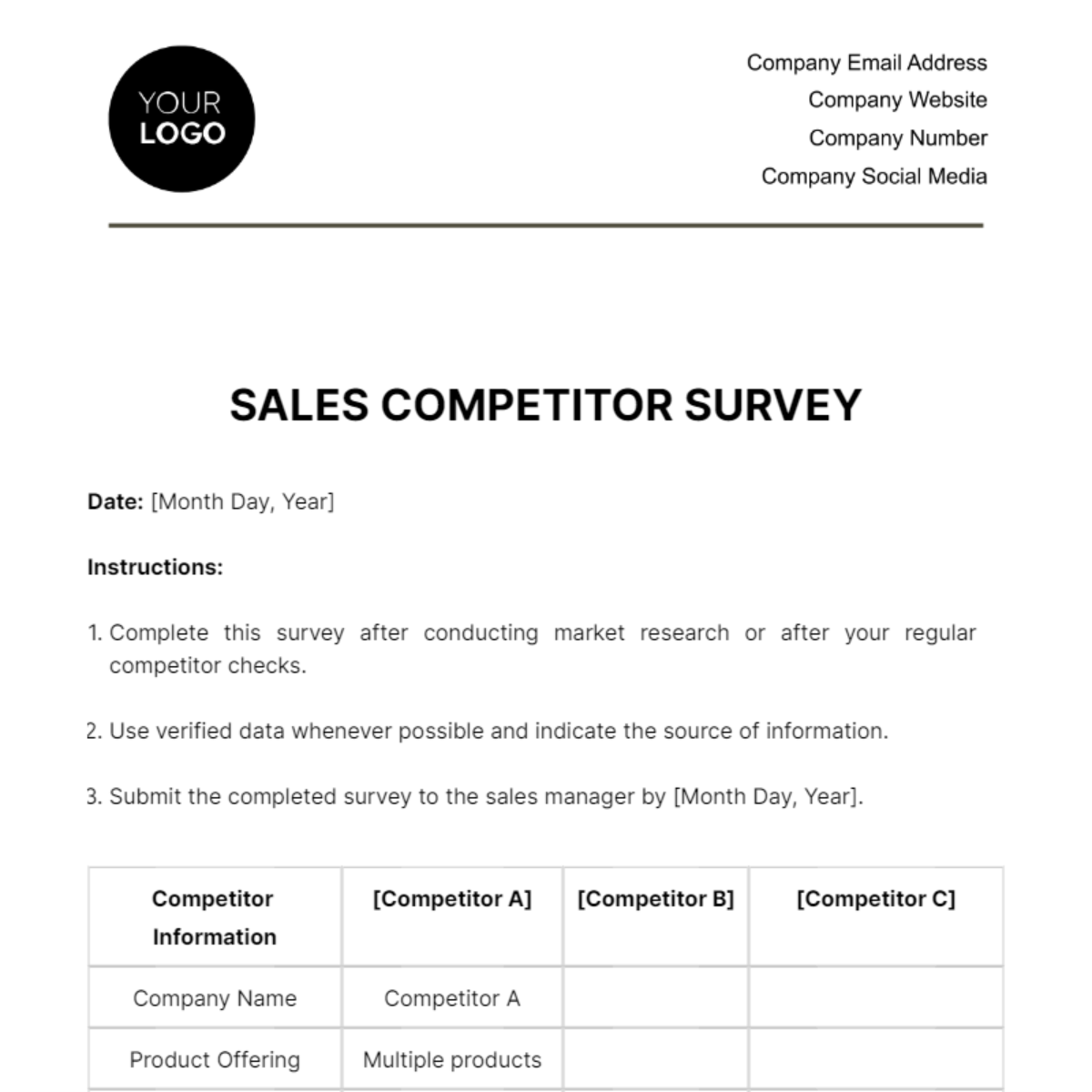 Sales Competitor Survey Template - Edit Online & Download