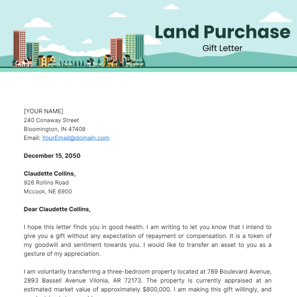 Gift Letter for Land Purchase Template - Edit Online & Download