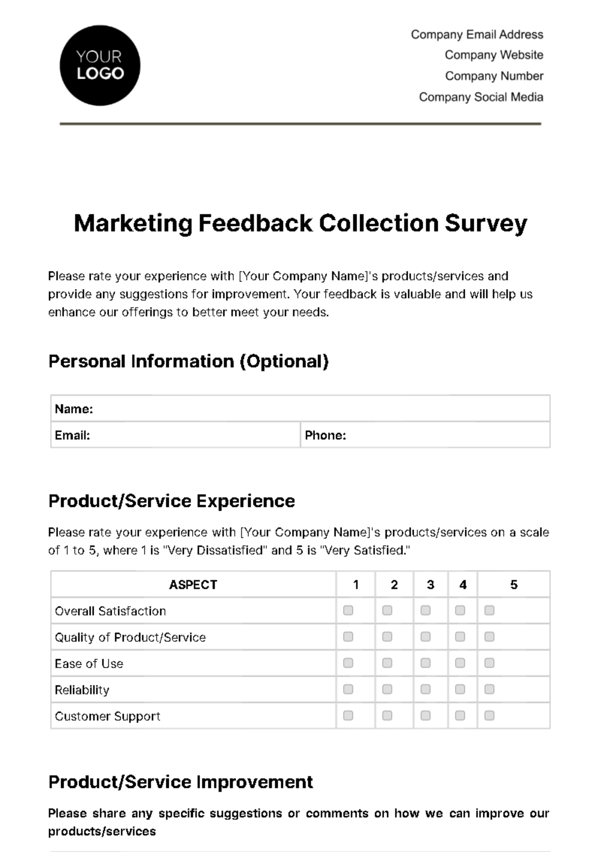 Marketing Feedback Collection Survey Template