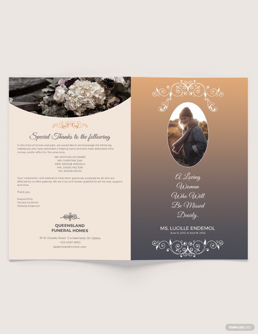 Printable Burial Funeral Bi-Fold Brochure Template