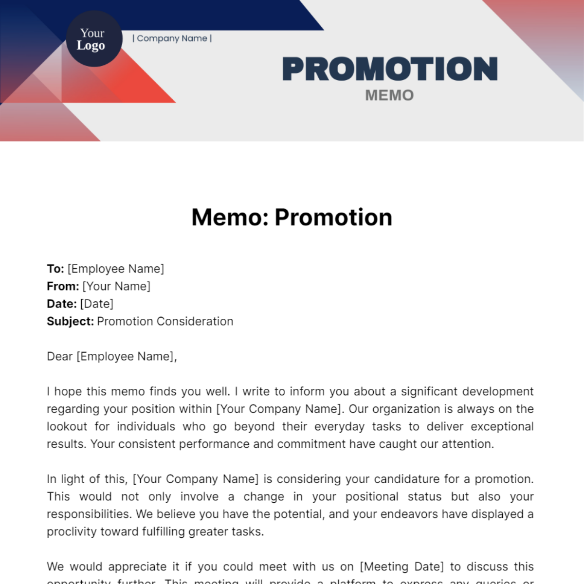 Promotion Memo Template