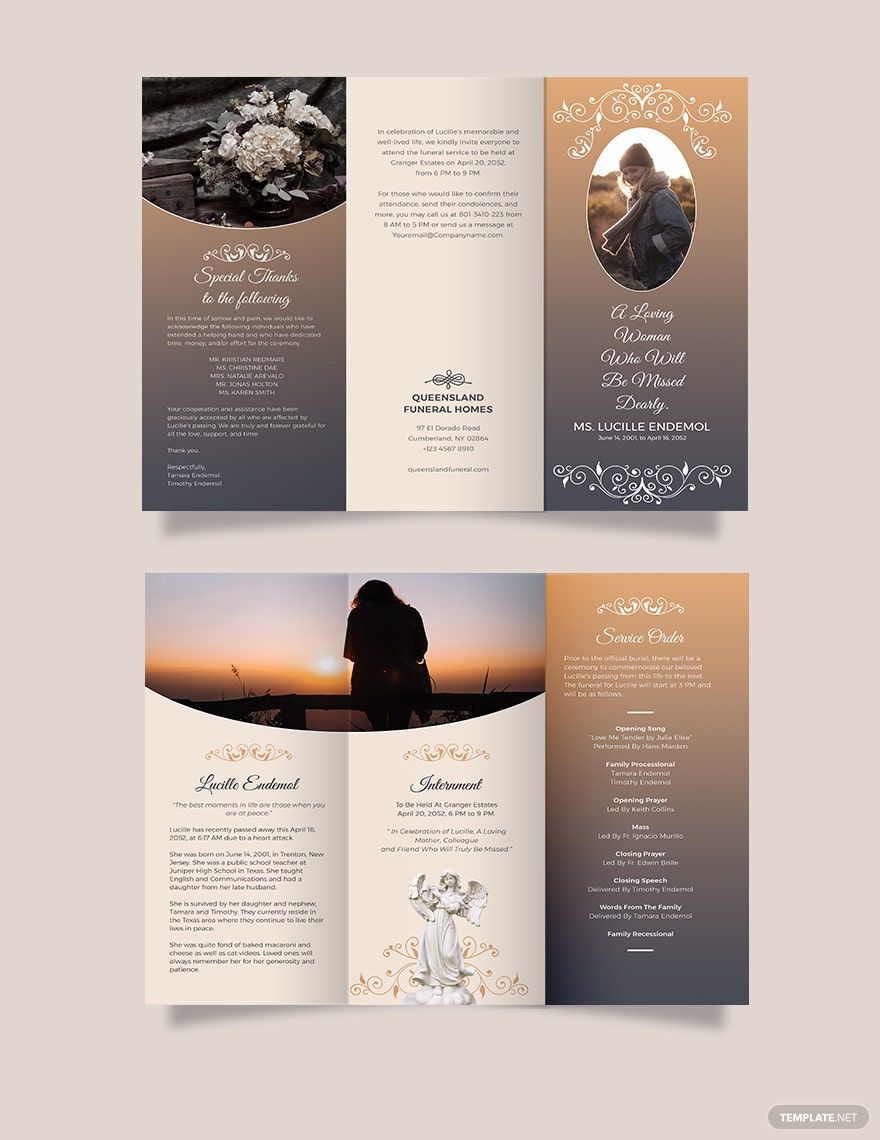 Printable Burial Funeral Tri-Fold Brochure Template