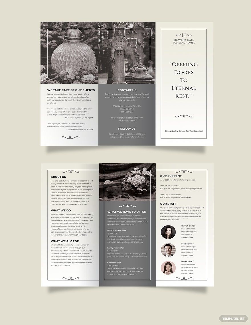 Free Printable Funeral Plan Tri-Fold Brochure Template