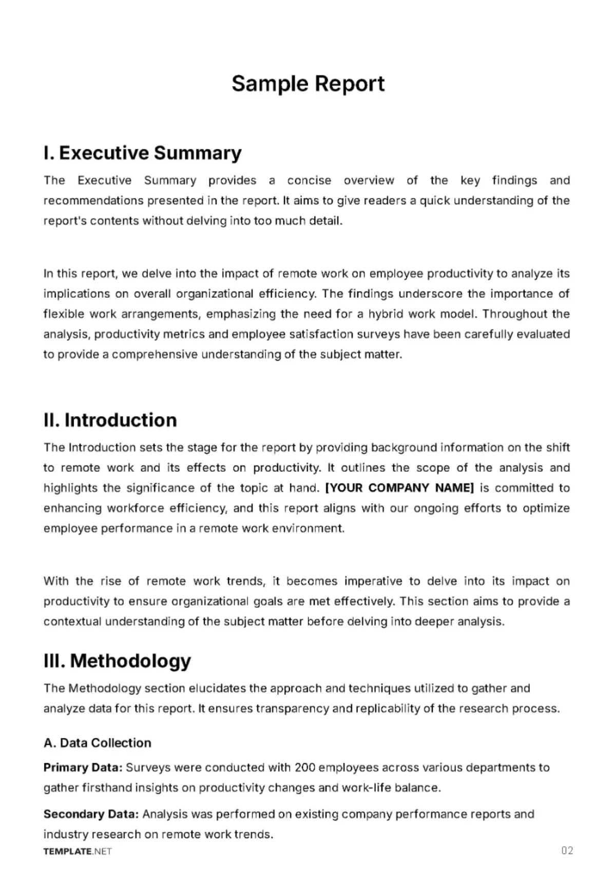 Free Sample Report Template to Edit Online