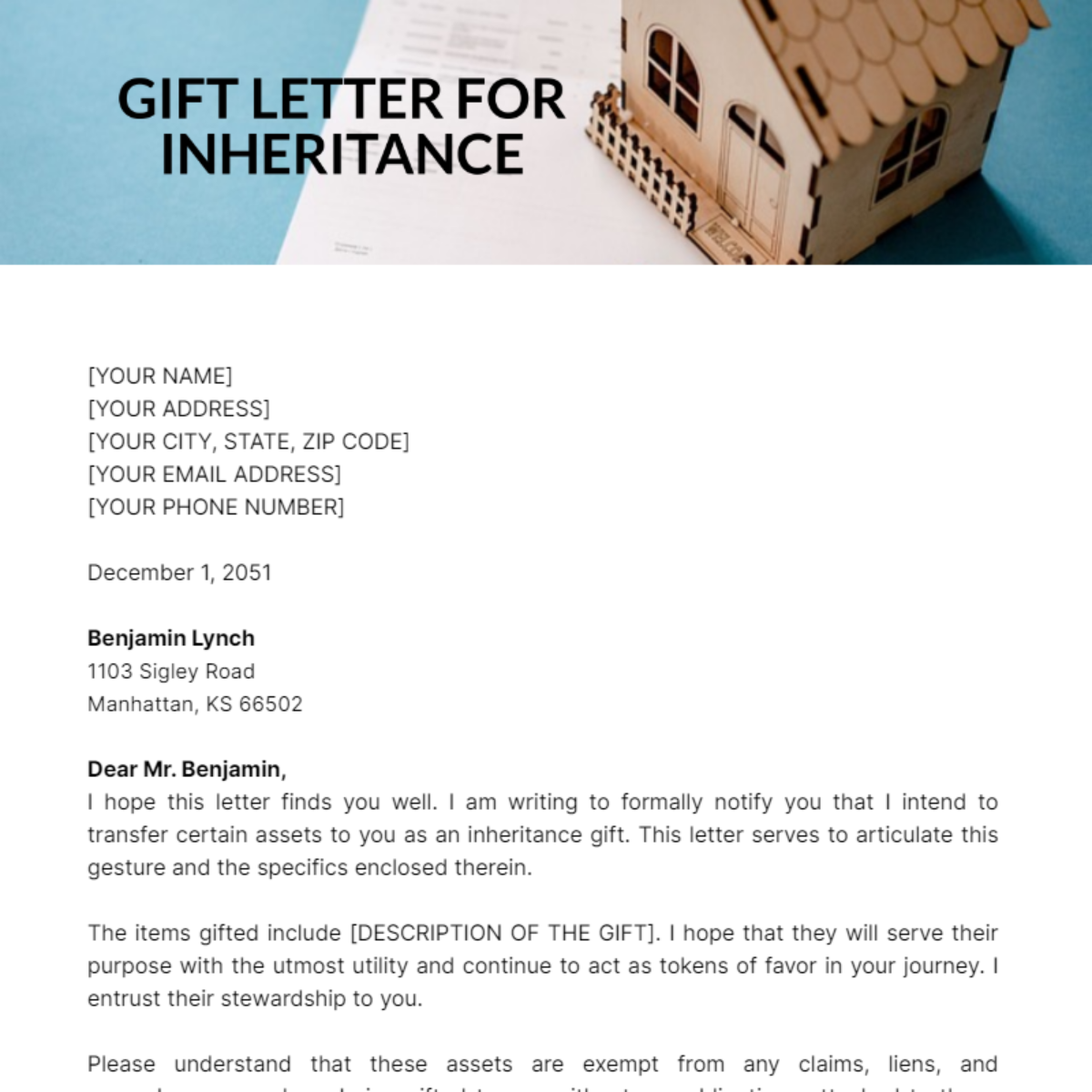 Gift Letter For Inheritance Template Template