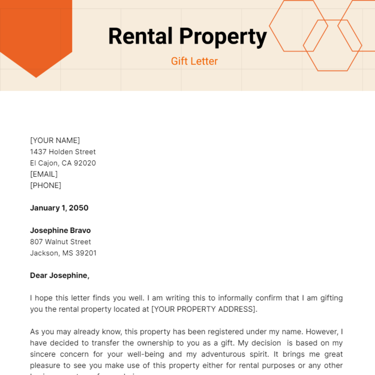 Gift Letter for Rental Property Template - Edit Online & Download