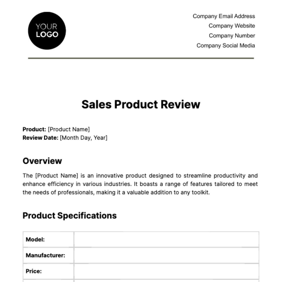 Sales Product Review Template - Edit Online & Download