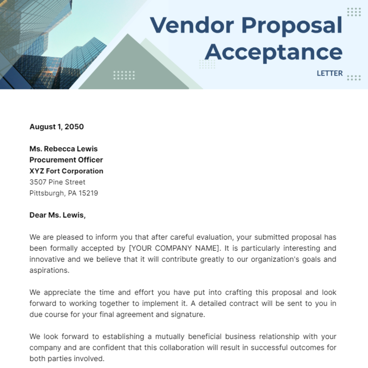 Vendor Proposal Acceptance Letter Template - Edit Online & Download