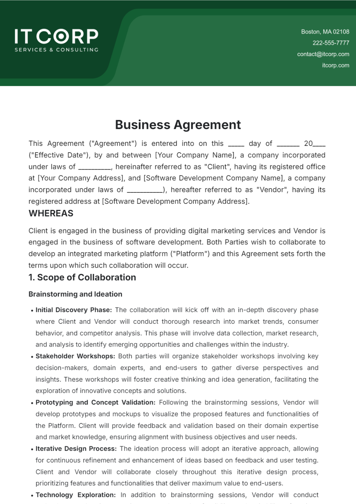 Business Agreement Template - Edit Online & Download