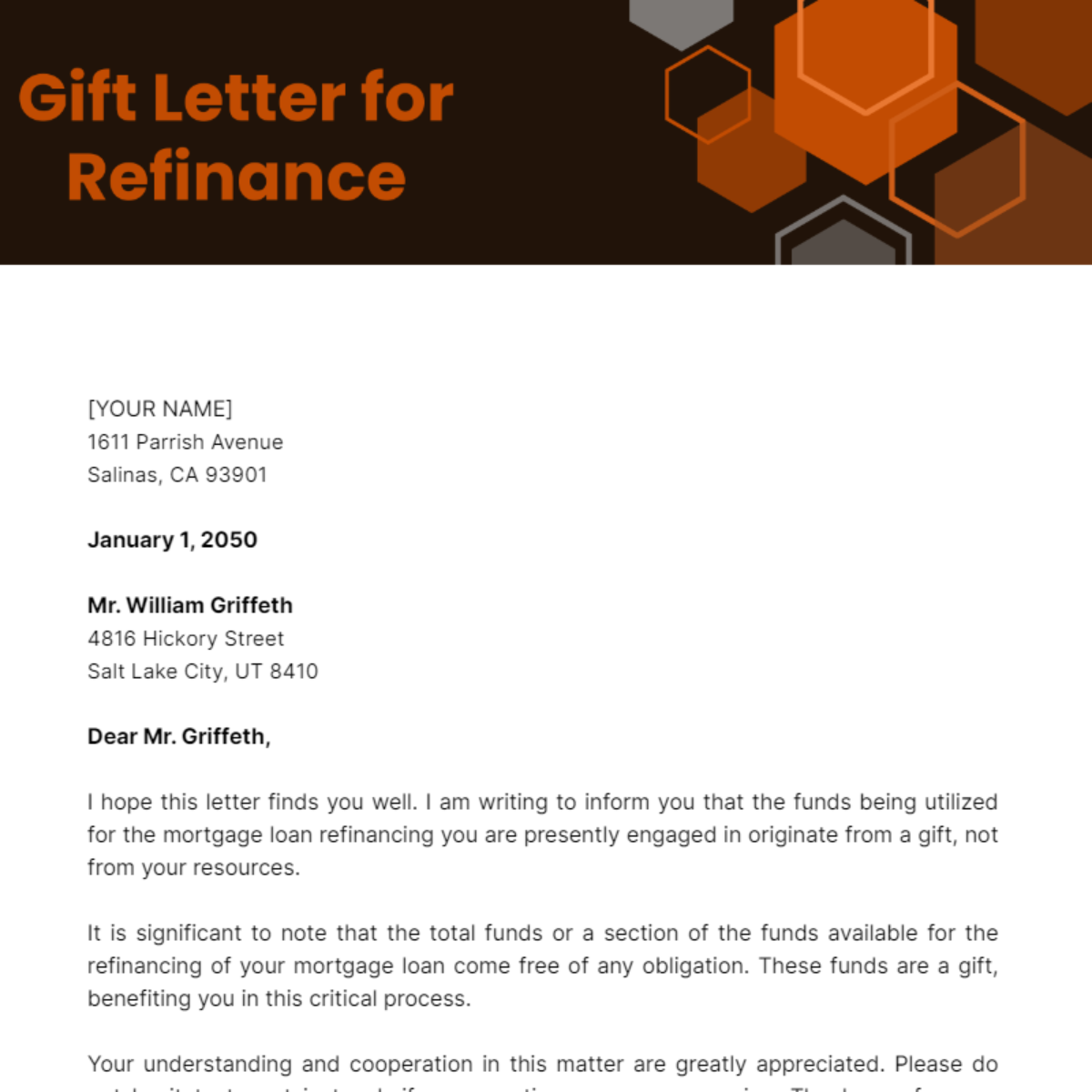 Mortgage Gift Letter Template | Letter gifts, Letter templates, Letter  template word