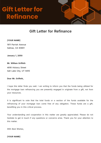Free Gift Letter for Refinance Template to Edit Online