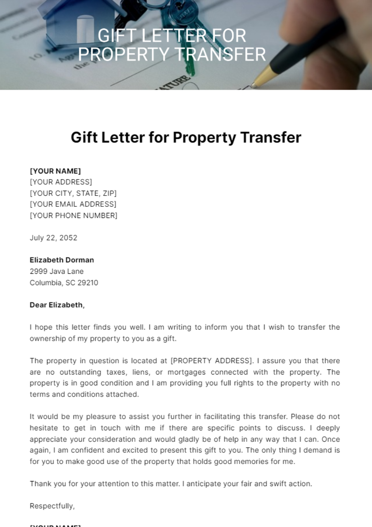 Gift Letter for Property Transfer Template