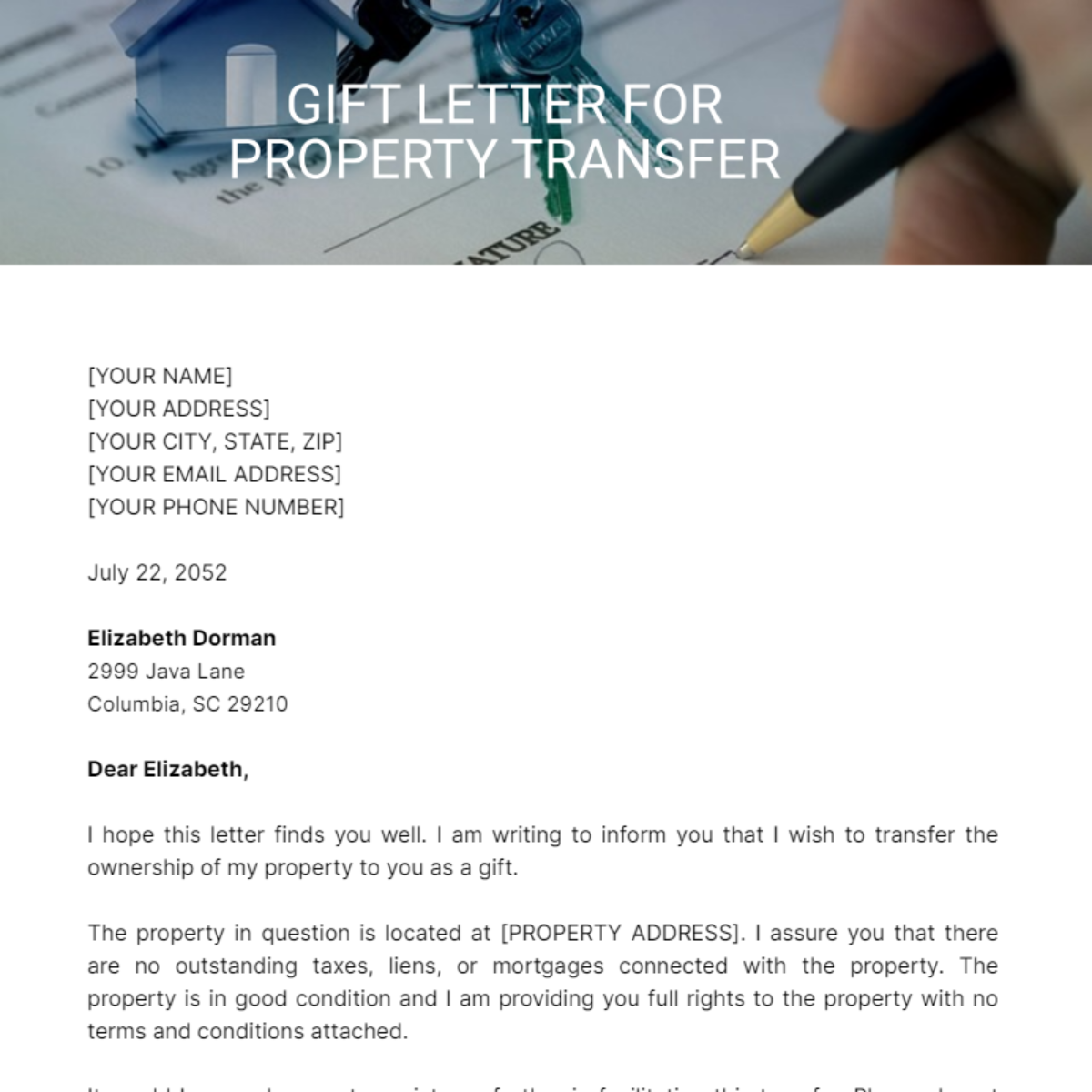 Gift Letter for Property Transfer Template - Edit Online & Download