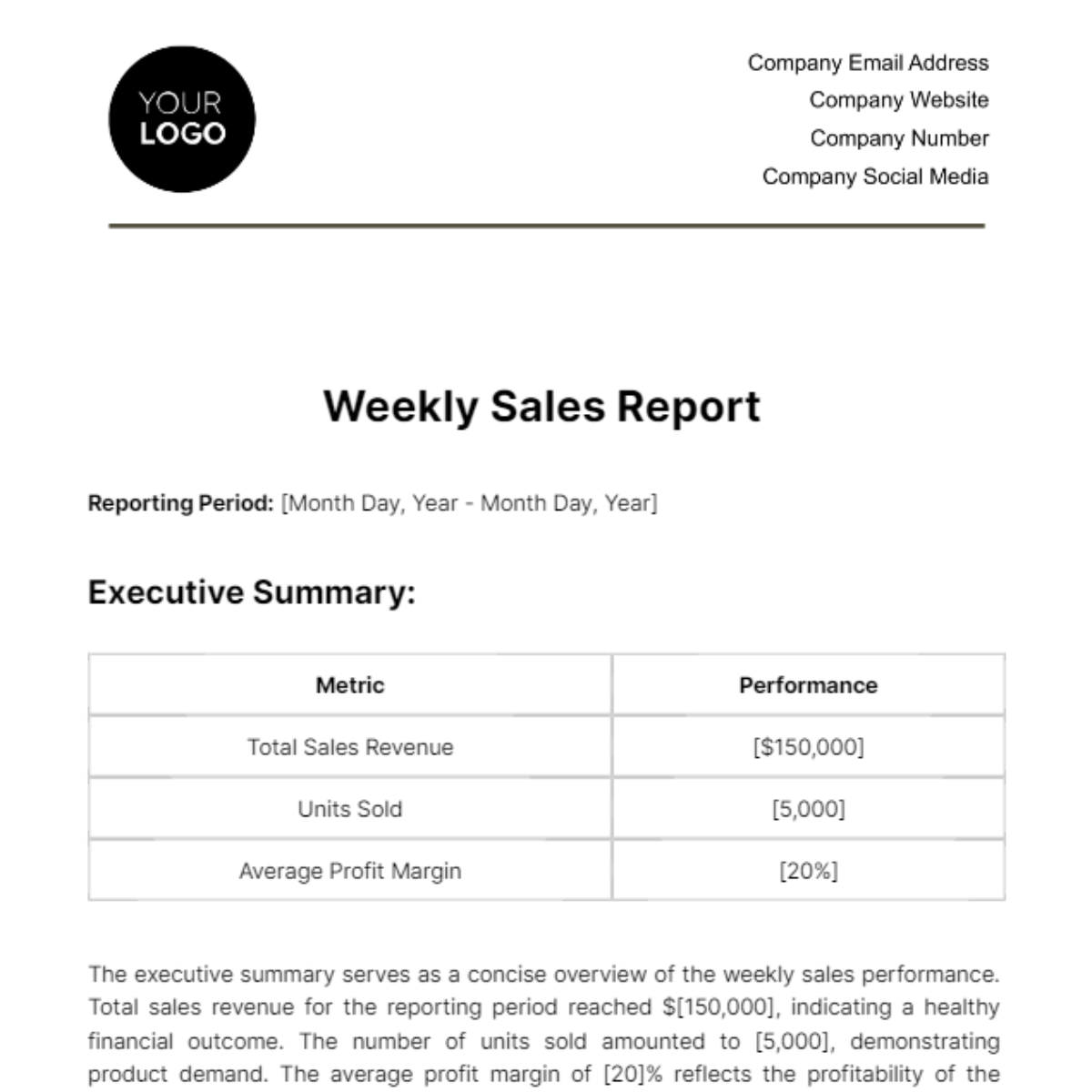 Weekly Sales Report Template - Edit Online & Download