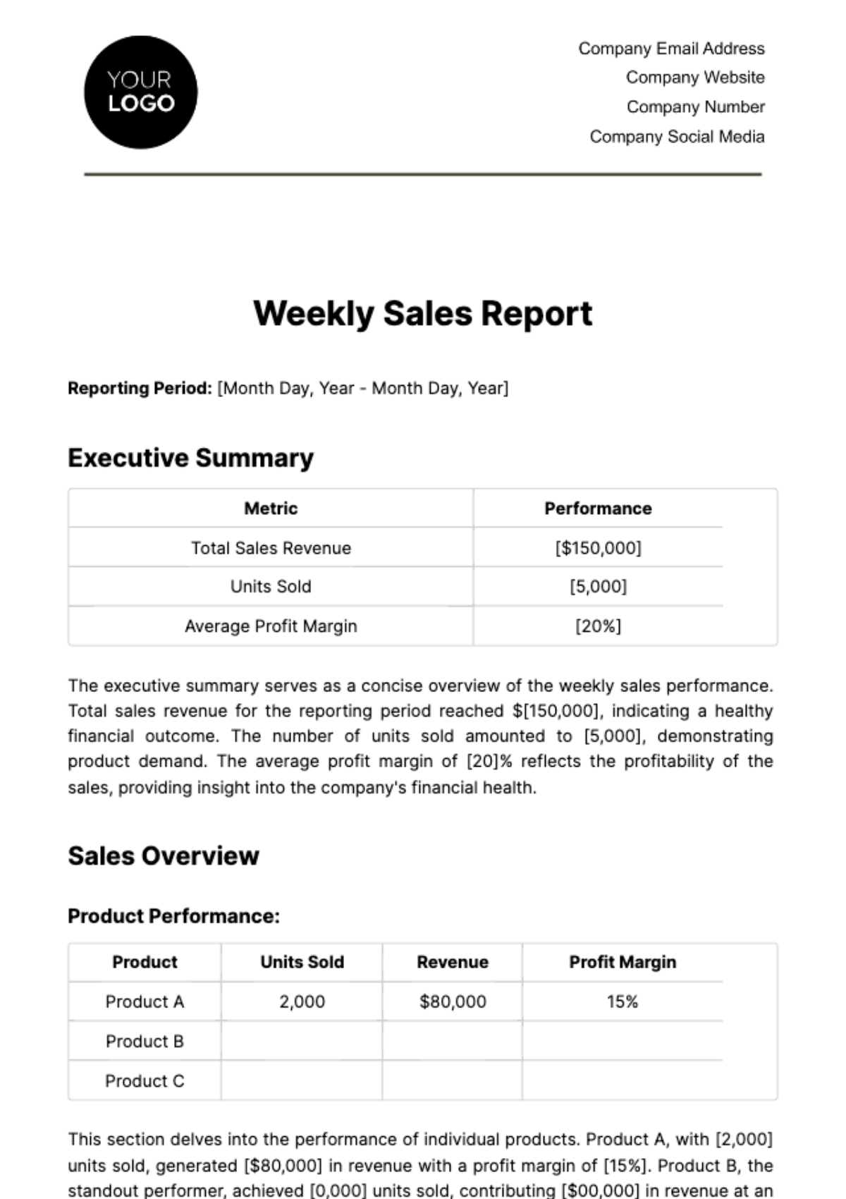 Weekly Sales Report Template