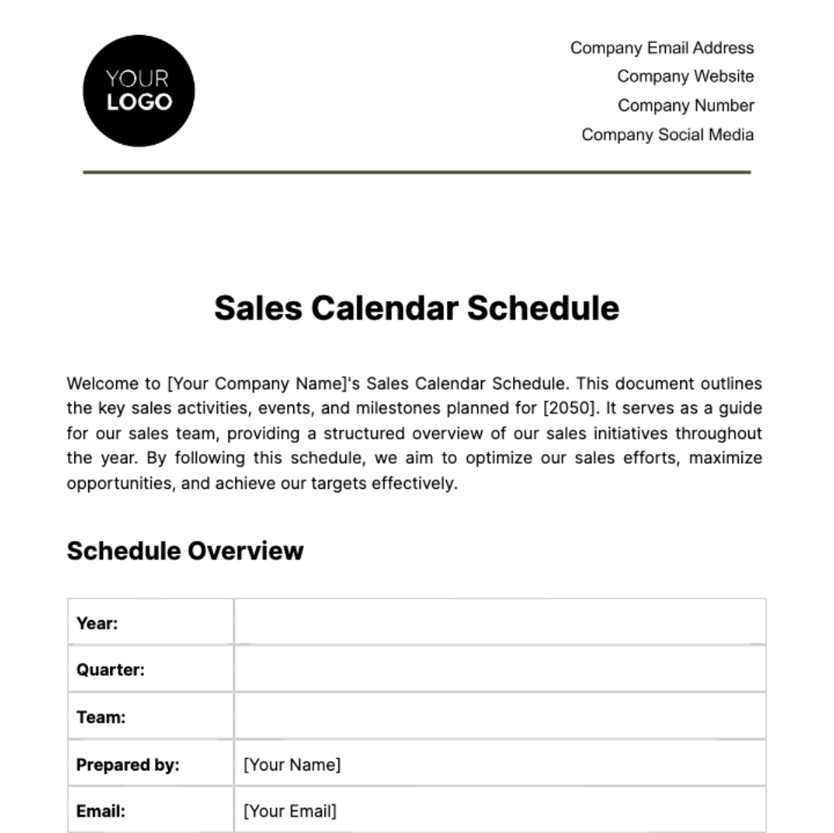 Sales Calendar Schedule Template - Edit Online & Download