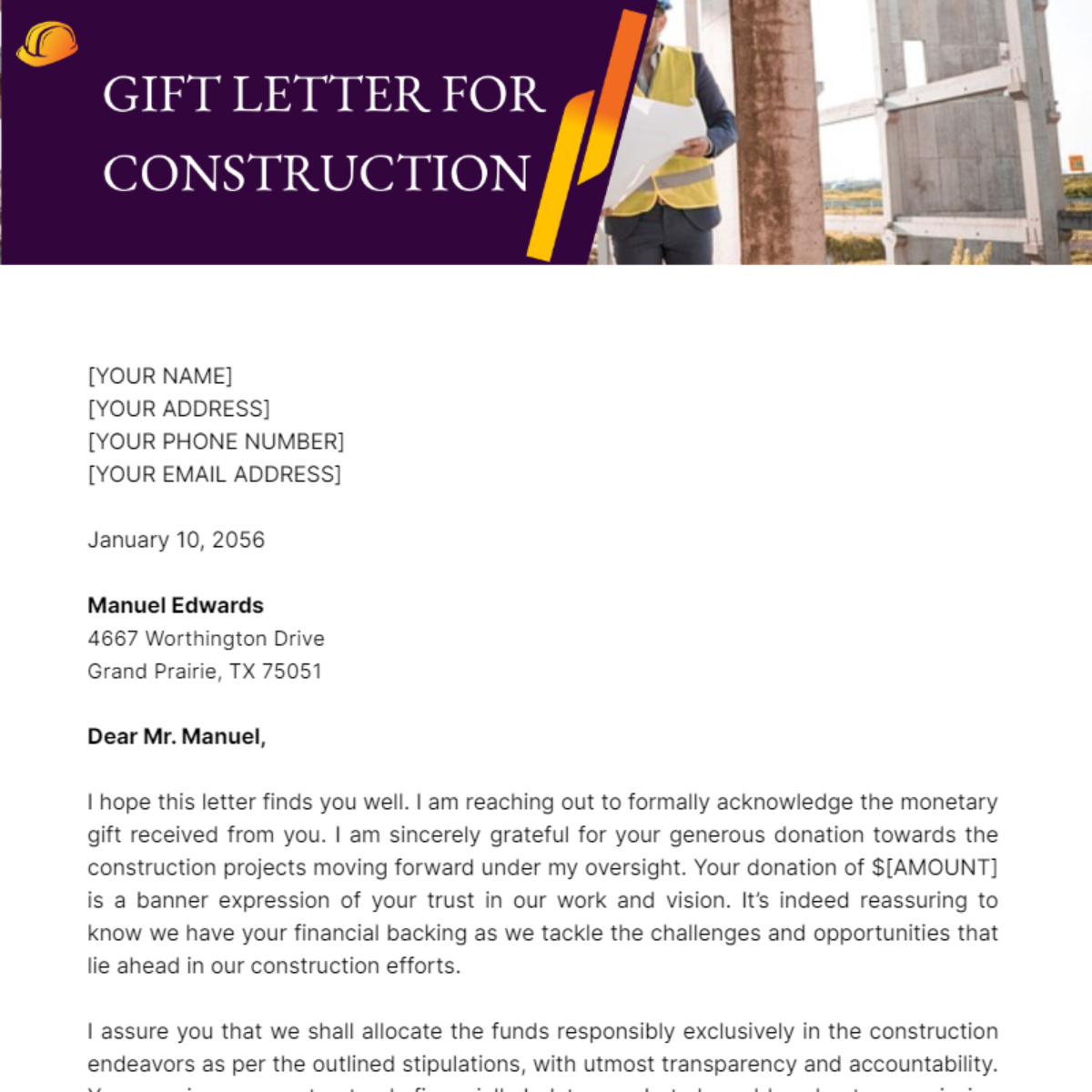 Gift Letter for New Construction Template - Edit Online & Download ...